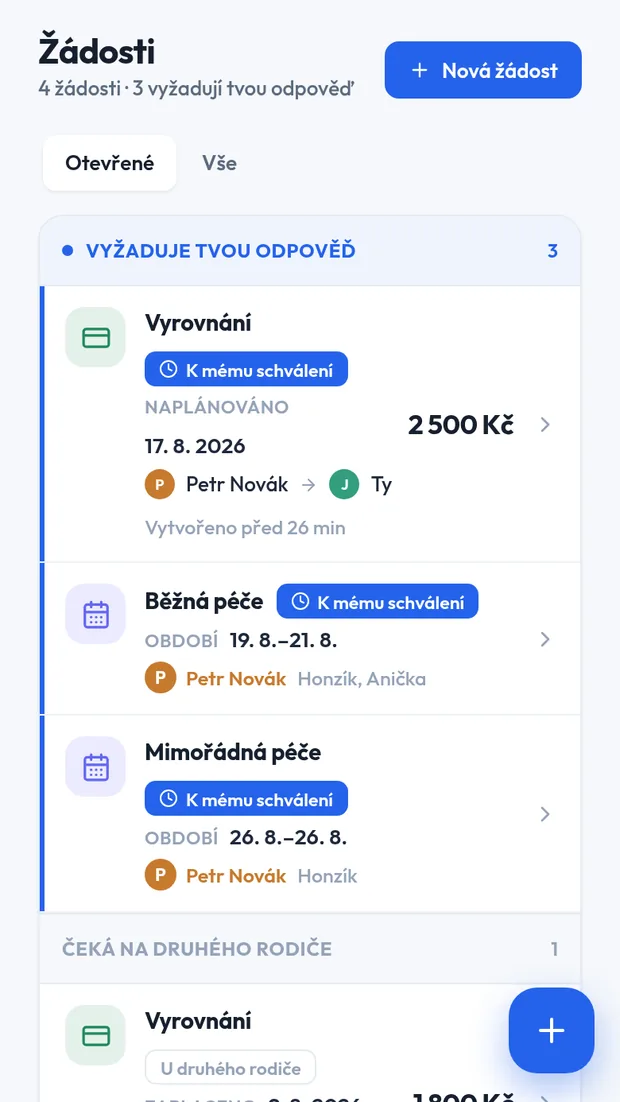 Náhled aplikace Spolupéče - žádosti o změnu péče